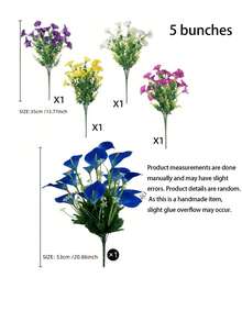 5 ramos de lirio de cala azul artificial, flores de campanilla de colores mixtos, estilo granja americana - resistente a los rayos UV, arbusto de floración de primavera de plástico, no se desvanece - adecuado para decoración del hogar, porche, alféizar de la ventana, maceta, jardín del hogar, decoración de patio, decoración interior/exterior, decoración de primavera/verano - Multicolor - Ver 11