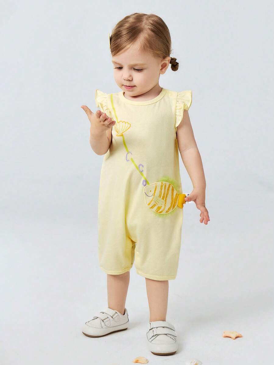 mini bala Baby Girls Romper Summer 2026 Plant Fiber Quick Dry Breathable Mesh Back Crawling Suit Lightweight Anti-Sweat Outdoor Stroller Wear - Custard - View 1