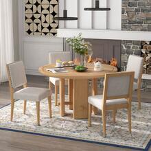 TREXM 5-Piece Round Dining Table Set For 4 Minimalist Farmhouse Dining Table With 4 Solid Wood Upholstered Chairs Kitchen And Dining Room Sets Natural - Màu be + Màu tự nhiên + Gỗ nguyên khối + MDF1 - Xem 2