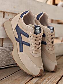 女士舒适系带跑步鞋 - 轻便、四季皆宜、耐用防滑橡胶鞋底 - 卡其色 - 查看 5