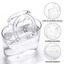 Tomnk Cute Clear Glass Purse Vase With Portable Handle, Creative Handbag Design Vase For Floral Arrangement & Modern Home Table Ornament, Ideal Mother's Day Gift - 無色 - 查看 5