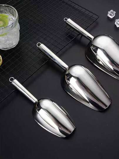 1pc Stainless Steel Ice Scoop, Suitable For Boba Tea Shops, Shovel, Plastic Flour/Rice Shovel, Food Scoop, Small Size