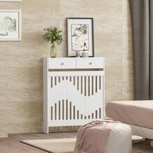 Jooli H Radiator Cover With Drawers, White Wooden Radiator Shelf Pipe Covers Cabinet With Wavy Grill For Living Room Bedroom Hallway - White - View 12