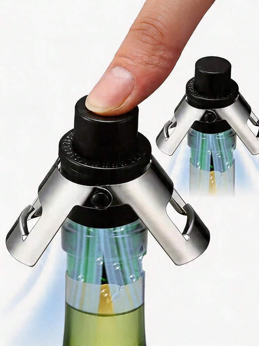 Reusable Champagne Stopper Vacuum Preserver, Suitable For Champagne, Prosecco, Cava, Black - Multicolor - View 1