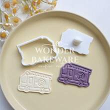 Khuôn cắt bánh quy hình phương tiện giao thông bằng nhựa, hình xe hơi 3D hoạt hình, có thể ấn để tạo hình bánh quy, dụng cụ làm bánh ngọt trong nhà bếp. - trắng - Xem 6