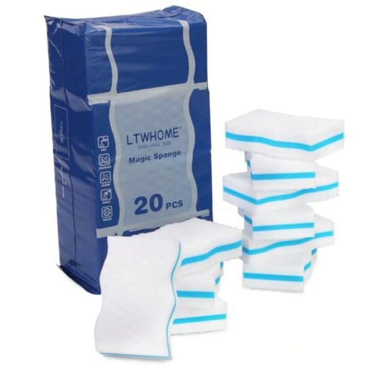 20-Pack Three-Layer Extra Durable Wave Shape Magic Cleaning Sponge Eraser Multi-Functional Melamine Foam For Kitchen Bathroom Wall - White - 查看 2
