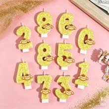 1支创意卡通数字生日蜡烛，0-9数字蜡烛，可爱小黄狗主题蜡烛，魔法公主蛋糕数字蜡烛，黄色闪光石蜡烛，情侣蜡烛，最完美的个性化生日蜡烛，送给女士和女孩！贴纸，剪贴簿用品，剪贴簿 - 多色 - 查看 12