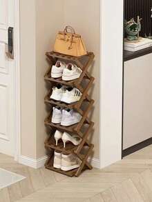 Foldable Shoe Rack, No Installation Required, Multi-Tier Storage, Home/Dorm Narrow Small Shoe Organizer - Brown - View 2