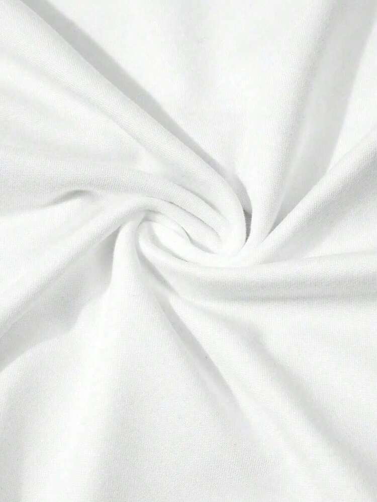 Camiseta de manga corta de cuello redondo casual con ribete de contraste para mujer, verano - Blanco - Añade 3