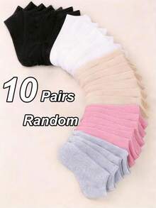 1/10/30 Pairs Random Color Kids Socks, Baby Essential Newborn Socks, 4th Of July Gift Socks, Black Socks, White Socks, Grey Socks, Solid Color Low-Cut Socks, Summer Kids & Teens Essential Socks, Back To School, Boys, Girls, Students - Multicolor - View 10