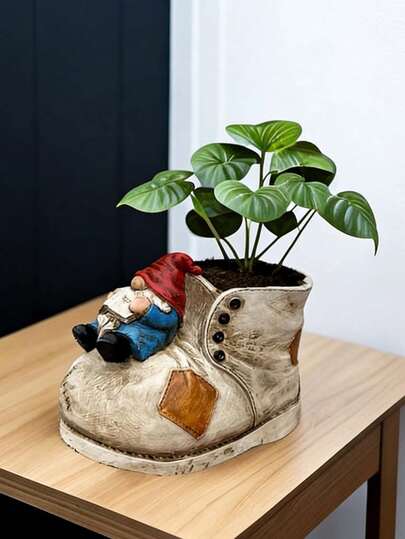 Cute Planter Pot Suitable For Indoor And Outdoor, Small Gnome Resin Succulent Plant Flower Pots, Decorative Fun Flower Pots With Drainage Holes, Ideal Home And Garden Decoration Gifts