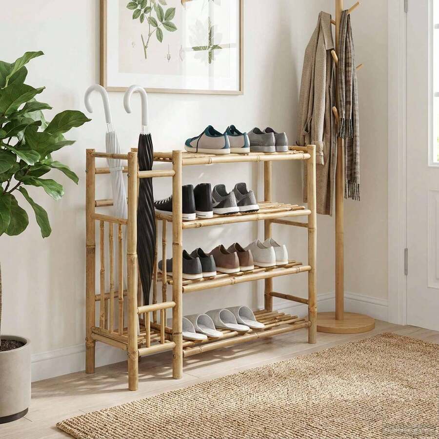 Zapatero con estante Natural 88 x 27 x 80 cm Bambú - Marrón - Ver 1