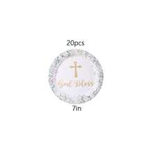 10/20/30Pcs,Gold Foil God Bless Cross Disposable Plates Set,Eucalyptus Baptism Tableware Set With 7 Inch & 9 Inch Plates And 9oz Cups, Perfect For Babe Baptism,First Communion,Confirmation And Church Event Decorations - Multicolor - View 11