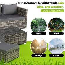 OYAJIA 5PCS Garden Corner Sofa, Garden Furniture Set, Rattan Patio Sofa Set, Garden Entertaining Furniture Lounge Set With Coffee Table For All-Weather - Grey - View 8