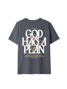 Camiseta de manga corta con cuello redondo, suelta y versátil, con estampado gráfico de letras, ideal para el verano y uso diario de moda - Gris Oscuro - Ver 2