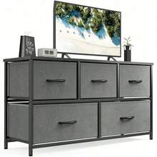 Sweetcrispy 5 Dresser Chest Bedroom, Metal Frame And Wood Top TV Stand Up To 40 Inch With Fabric Storage Drawer Units Living Room - 白色 - 查看 1
