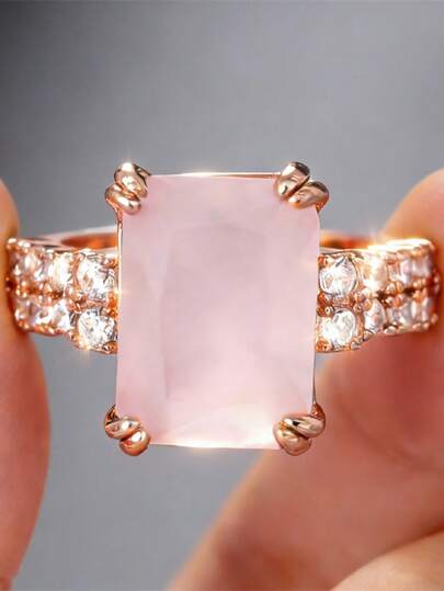 1pc Elegant Cubic Zirconia Ring, Suitable For Women, Ideal For Weddings, Engagements, Anniversary Parties, Valentine's Day Gift