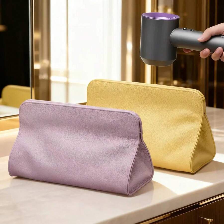 Bolsa Organizadora de Herramientas de Peluquería de Cuero PU, Bolsa de Almacenamiento para Plancha y Rizador de Cabello, Secador de Pelo para Uso en Casa y Salón - Beis - Ver 1
