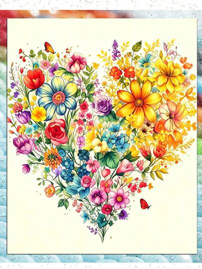 5D钻石画套装，成人心形花朵钻石画套装，适合初学者，DIY全钻钻石点彩画，家居墙面装饰-
