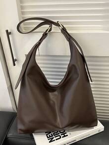 Bolso de hombro de mujer de gran capacidad y unicolor vintage, bolso cruzado multifuncional, bolso de mano, bolso cruzado de gran capacidad, bolso de trabajo casual (el color y la imagen pueden variar ligeramente), bolso retro - Café - Ver 11