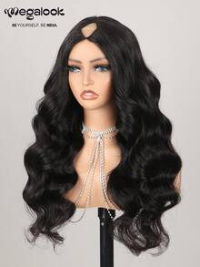 MEGALOOK 18-22 Inch Glue-Free Water Wave V-Part Human Hair Wig, Natural Black, Suitable For Daily Casual Wear, Low Coverage Natural Appearance, Suitable For Women's Daily Use - SNatural - View 5