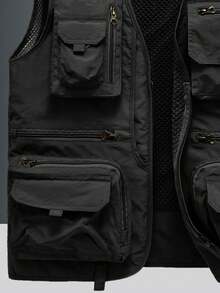 Non-Stretch Outdoor Men's Spring/Autumn Thin Vest With Multi-Functional Pockets, Casual Utility Fishing & Photography Jacket - Black - View 5