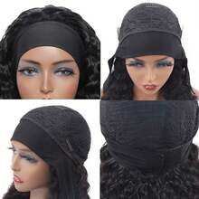 Headband Wig Human Hair Deep Wave 36 Inch None Lace Front Wig Human Hair Machine Made Wigs Glueless Curly Hair Headband Half Wigs For Women Human Hair Natural Color - Natural Black - 查看 4