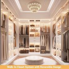 60 Inch White Expandable Closet Organizer System, 1.58-6.8FT Walk-In Closet With 5 Hanging Rods & Reversible Hanging Shelving, Wooden Drawers Included - White - View 7