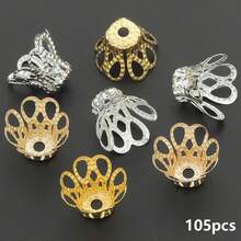 105个6mm/8mm/10mm空心花形压接帽，花帽，合金隔珠，串珠垫，装饰珠帽，适用于珠宝制作、手链、项链、钥匙扣、耳环、工艺配件 - 鏤空花邊端蓋 - 查看 22