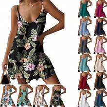 Loose Fitting Printed V Neck Cami Beach Dress Relaxed Fit Summer Casual Sundress - 杏色 - 查看 2