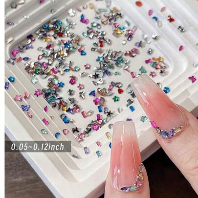 12 Grids Mixed Irregular Flat Back Nail Rhinestones Set, Pearl Metal Beads Multi-Color Shiny Crystal Gem Charms Nail Art Decoration Accessories