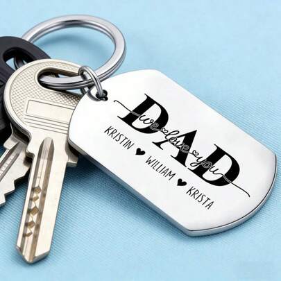 MOLANXUAN 1个不锈钢狗牌钥匙扣，刻有“爸爸，我们爱你”和定制孩子的名字，个性化父亲节生日礼物、家庭礼物，精美、耐用、防锈，表面抛光。