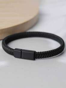 Vòng tay da thủ công thời trang 6mm, mặt dây chuyền nam châm màu đen dành cho nam giới, trang sức đeo tay. - vòng tay da có khóa từ tính - Xem 4