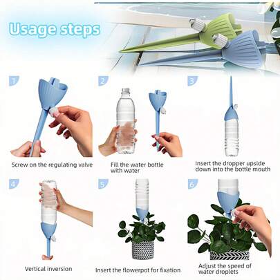 Thiết bị tưới tự động, thích hợp cho cây trồng trong nhà và ngoài trời, thiết bị tưới nhỏ giọt điều chỉnh được với van, phù hợp với miệng chai 28-30mm, hệ thống tưới tự động.
