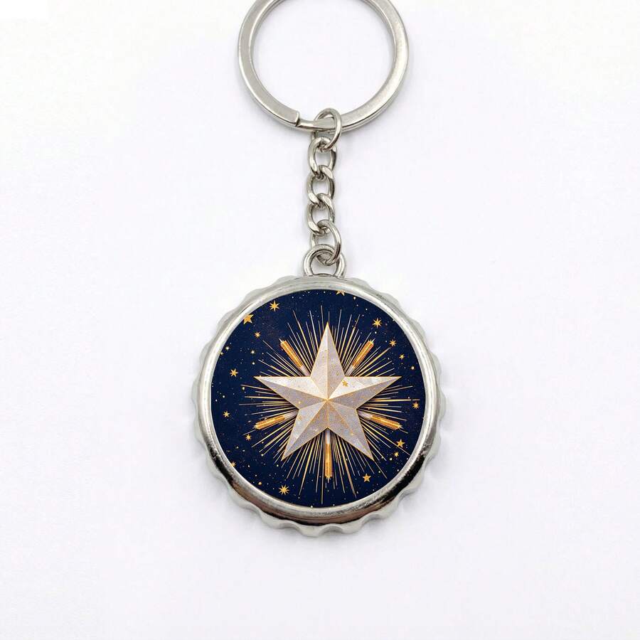 Independence Day Keychain Celestial Starburst A Golden Ray Dance On Midnight Blue - Yuan - View 1