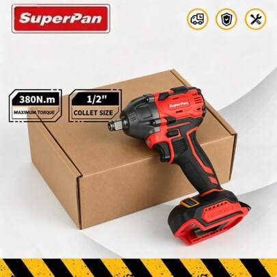 Llave de impacto inalámbrica sin escobillas Superpan, 380N.M de alto par de torsión, 1/2" de accionamiento, herramienta sin batería (batería no incluida)