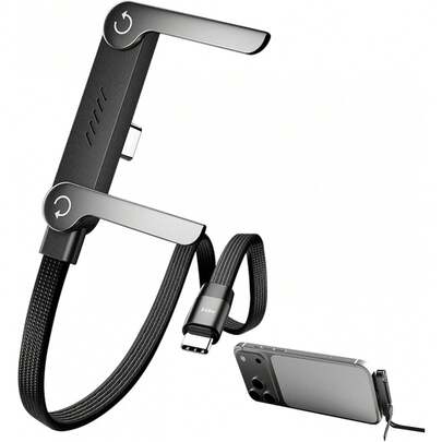 كابل شحن سريع 2 في 1 من Foluu مع حامل قابل للطي، 5 أقدام 240 واط، كابل شحن متوافق مع Type-C، مناسب للألعاب والمكتب والسيارة والسفر، قطعة واحدة