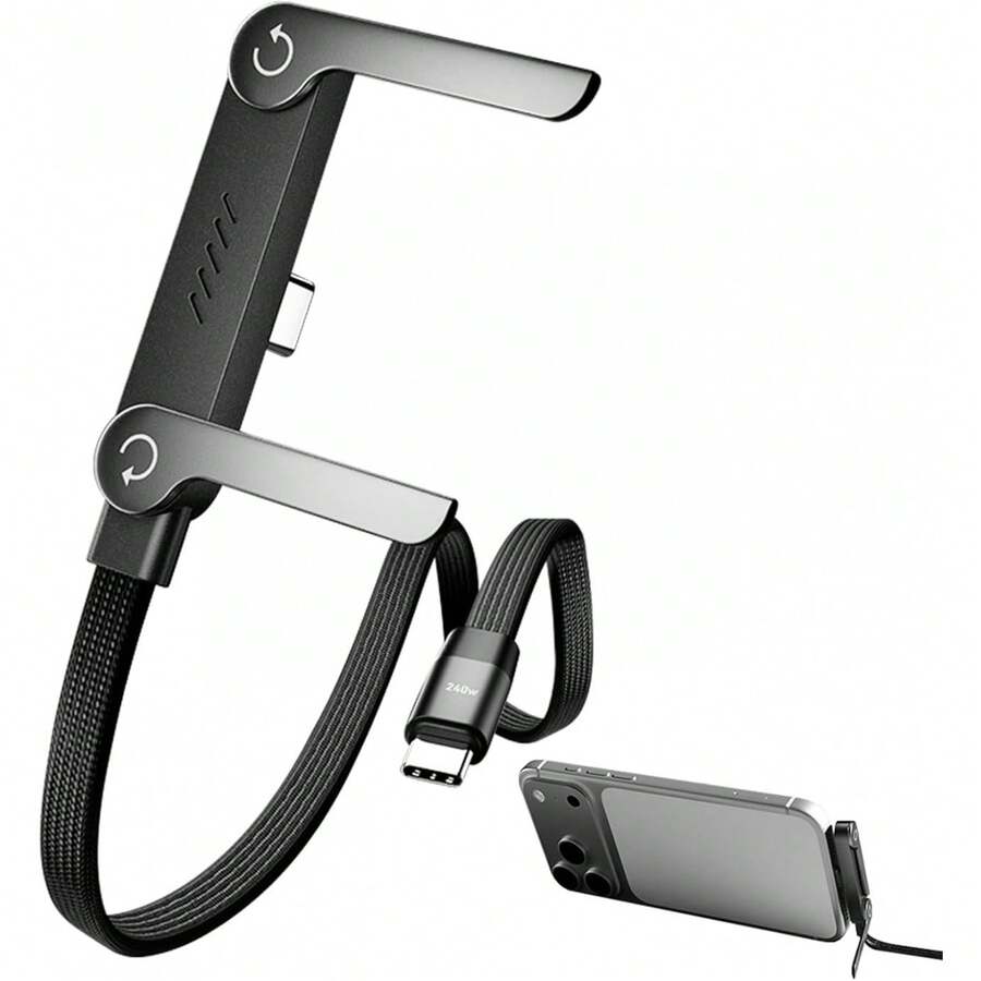 Foluu 二合一隐形支架充电线，带支架，5 英尺 240W 超快充电线，带可折叠支架，兼容三星 Type-C 接口，适用于游戏、办公、车载、旅行等场景，1 条装 - 1 件 - 查看 1