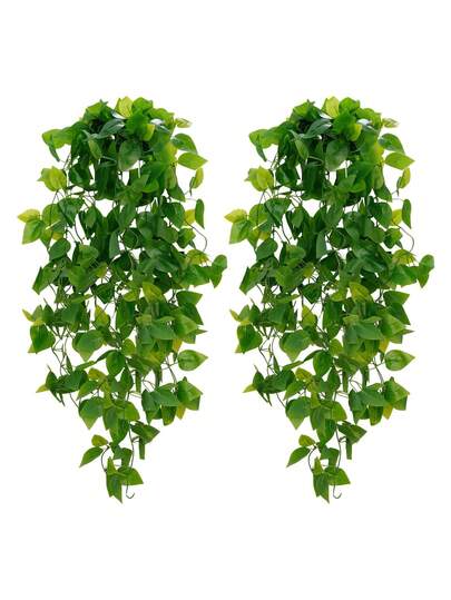 2pcs Artificial Hanging Plants, Fake Turtle Back Bamboo Vines, Suitable For Home Garden Wedding, Bedroom, Wall Decor, Indoor Outdoor Decoration, Home Decor, Room Decor