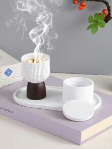 Juego de 3 piezas de quemador de incienso de resina minimalista exquisito y bandeja a juego, decorado con caligrafía árabe de significado auspicioso y patrón de árbol de coco - 3956 - Ver 8