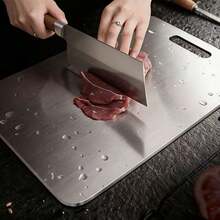 Stainless Steel Anti-Mold Anti-Bacterial Cutting Board, Double-Sided Chopping Board, Kitchen Butcher Block, Kneading Board, Pastry Board, Large Size - Silver - View 5
