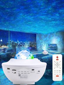 1pc LED Romantic Starry Sky Projection Lamp, USB Wireless Remote Control Music Wave Starry Sky Laser Light, Bedroom Ceiling Dreamlike Atmosphere Light - Multicolor - View 6