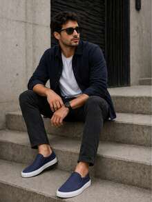 Men's Slip-On Sneakers, EVA, Casual, Comfortable, Lace-Free, Lightweight, Urban Style - Blue - 藍色 - 查看 1