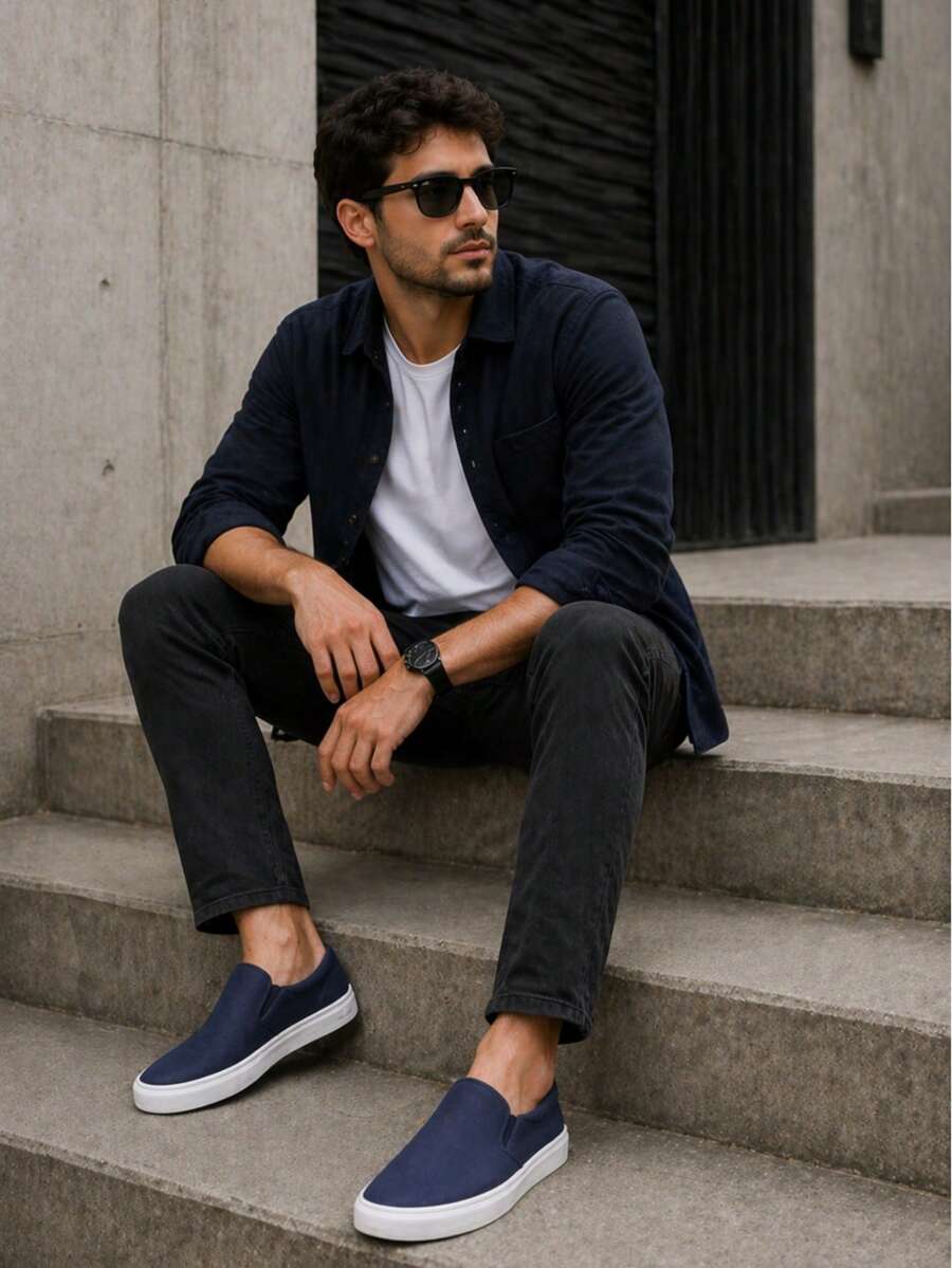 Men's Slip-On Sneakers, EVA, Casual, Comfortable, Lace-Free, Lightweight, Urban Style - Blue - 藍色 - 查看 1