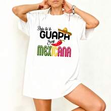 Camiseta Blanca Deja Tu Lo Guapa Soy Mexicana con Sombrero y Chile para Fiesta - Blanco - Ver 3