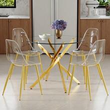 Table And Chair Set. Luxury 88cm Tempered Glass Dining Table + 4 Clear Plastic Dining Chairs. Modern And Minimalist Set Of 1 Table And 4 Chairs, Ideal For Small Dining Rooms. - Gold - View 9