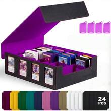 3000+ Card Holder Storage Box For Trading Card Game Enthusiasts, Includes 24 Colored Divider Tabs, Display Window Design Suitable For Card Collection - Multicolor - View 2
