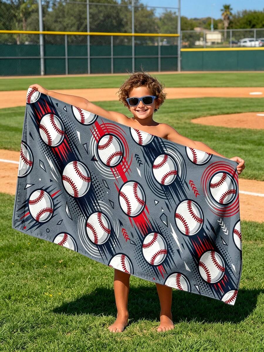 1 pieza Toalla de playa con tema de béisbol para niños, manta de playa extra grande de microfibra súper suave, toalla de baño súper absorbente, adecuada para viajes, piscina, buceo, surf, yoga, camping, disponible en varios tamaños, accesorios de playa para playa, piscina, viajes, camping, yoga - Multicolor - Ver 1