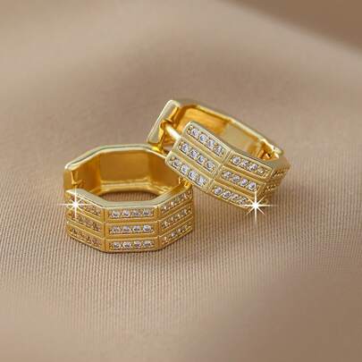 1 Đôi bông tai hình chữ U sang trọng kiểu Âu và Mỹ, đính đá Cubic Zirconia siêu nhỏ, thích hợp cho phụ nữ đeo hàng ngày và làm quà tặng dịp lễ.