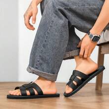 Sandalias de verano tipo slip-on para hombres, sandalias casuales de colores en bloque, resistentes y antideslizantes para uso interior/exterior, nuevos modelos - Negro - Ver 9